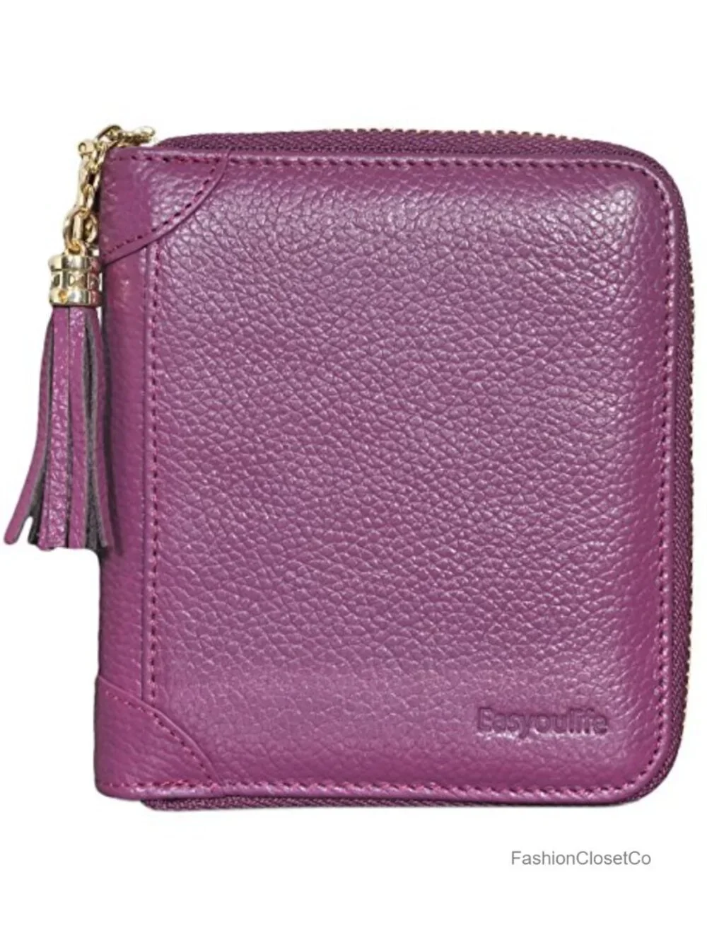 Genuine Cowhide Leather RFID Blocking Zip Card Case 40 Slots